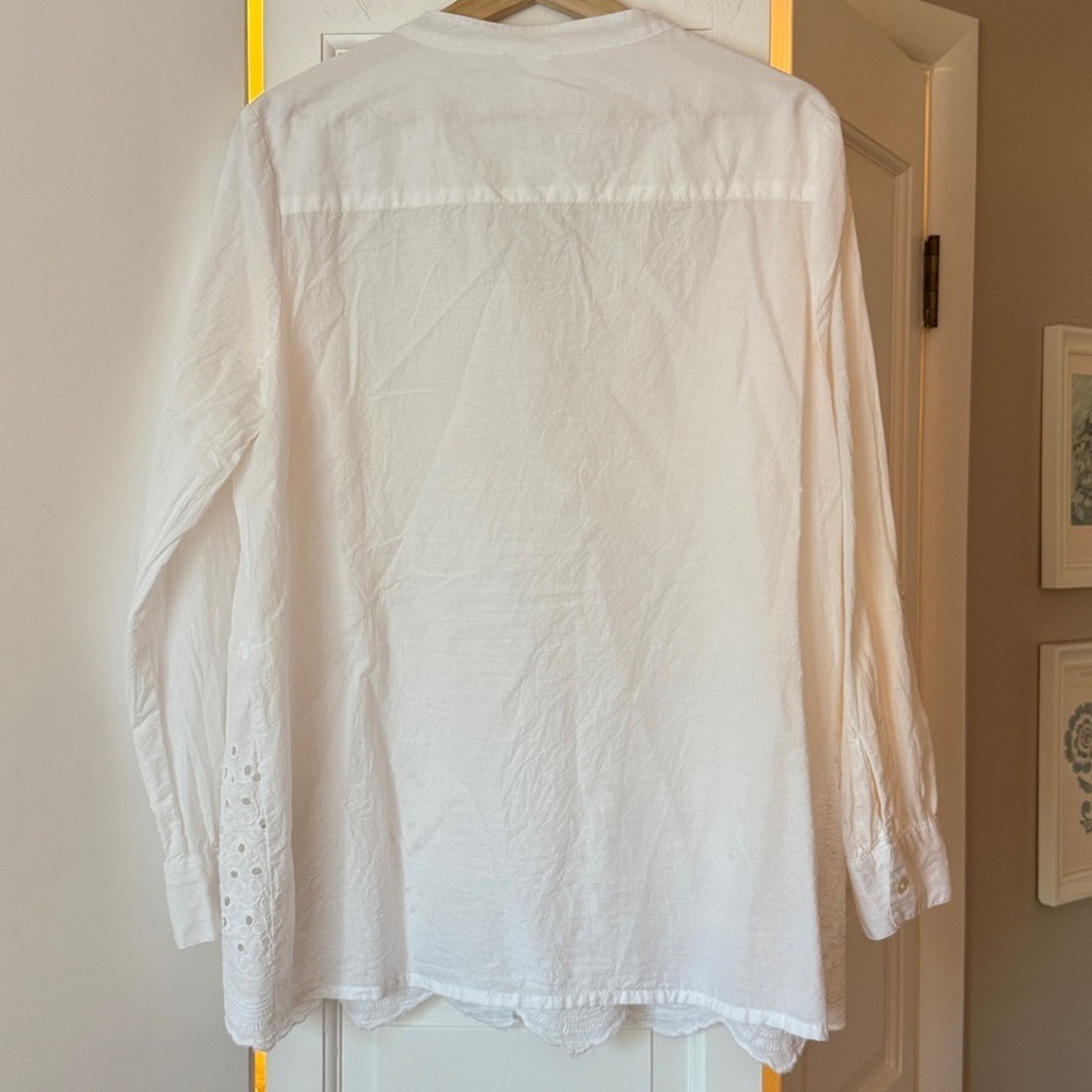 American Sweetheart White Embroidered 100% Cotton Tunic Blouse — Size L - Picture 4 of 4